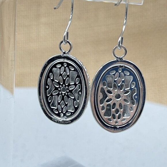 Emma Skye Silver Tone Pave Crystal Drop Earrings Gold Tone Accent Oval Shape - Picture 5 of 9